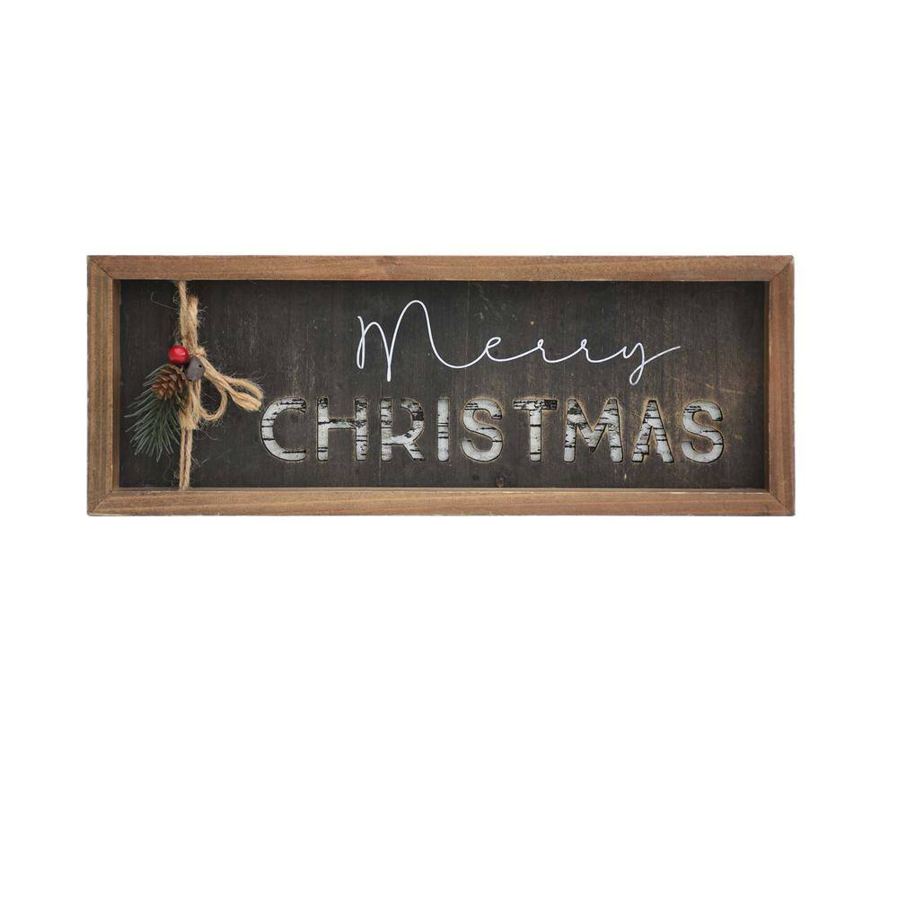 Rustic Brown Wood Merry Christmas Tabletop Sign with Black Background
