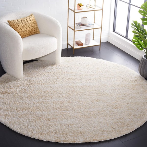 Berber Shag 4 ft. x 4 ft. Ivory/Beige 2-Toned Solid Round Area Rug