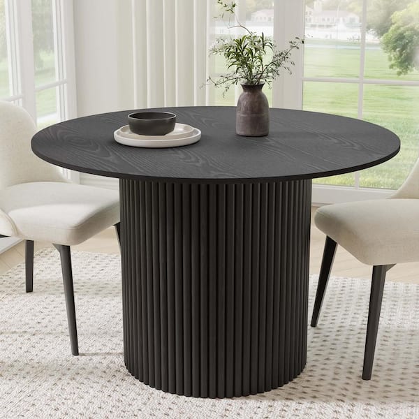 Lirago Cylindrical Black Coloured Wood 52 in. Column Base Dining Table for 6