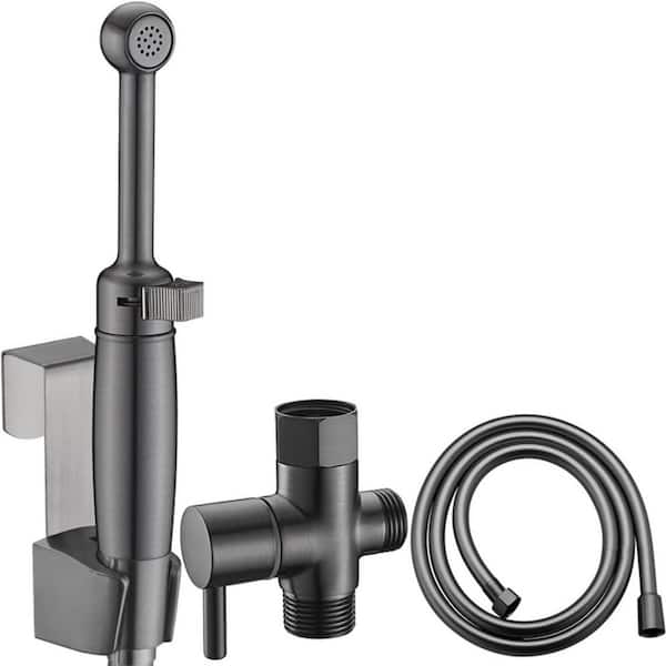 Metal Handheld Bidet Sprayer Attachment in Black with Brass Valve and Anti-Backflow Design Adjustable Water Jet Spray