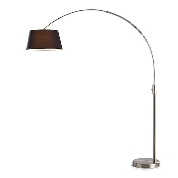 HomeGlam Orbita 82 in. Brushed Nickel Furnish LED Dimmable Retractable Arch Floor Lamp, Bulb Included with Empire Black Shade