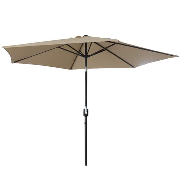 Kadehome 9 ft. Black Pole Market Outdoor Patio Umbrella with Tilt and Crank in Beige