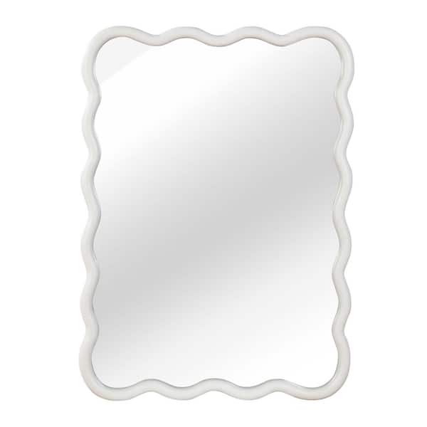 White 30 in. W x 40 in. H Wavy Rectangle Solid Wood Framed Mirror