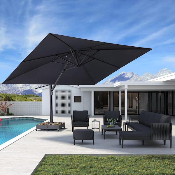 11 ft. x 15 ft. Patio Umbrella Aluminum Large Cantilever Umbrella for Garden Deck Backyard with Base, Gray