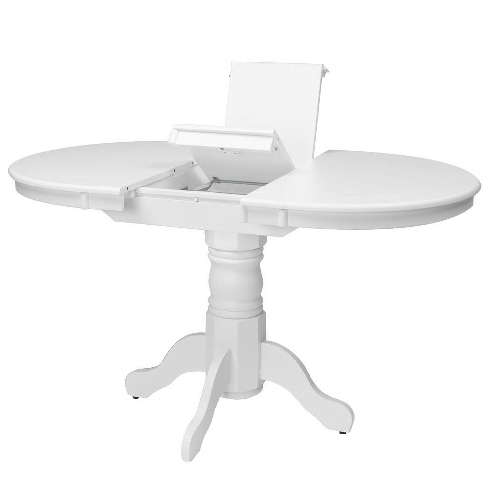 Transitional Round White Wood Extendable Dining Table