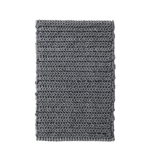 Copula 20 in. x 30 in. Charcoal Chenille Chain Stitch 100% Cotton Rectangle Bath Rug