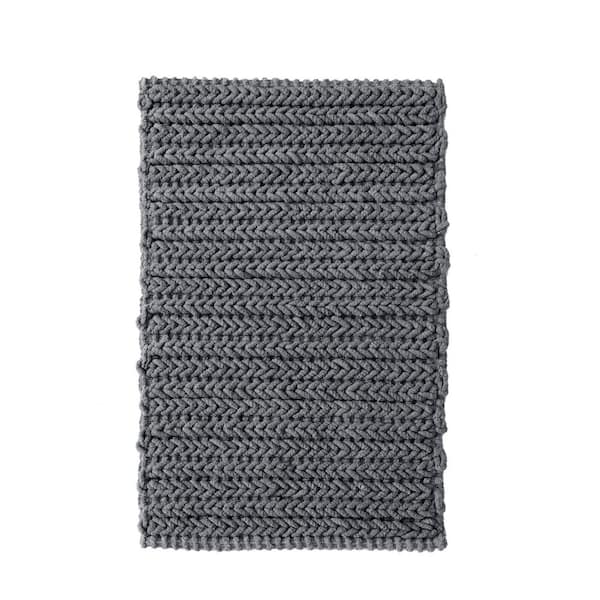 Copula 20 in. x 30 in. Charcoal Chenille Chain Stitch 100% Cotton Rectangle Bath Rug