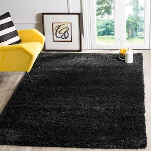 California Shag Black 4 ft. x 4 ft. Square Solid Area Rug