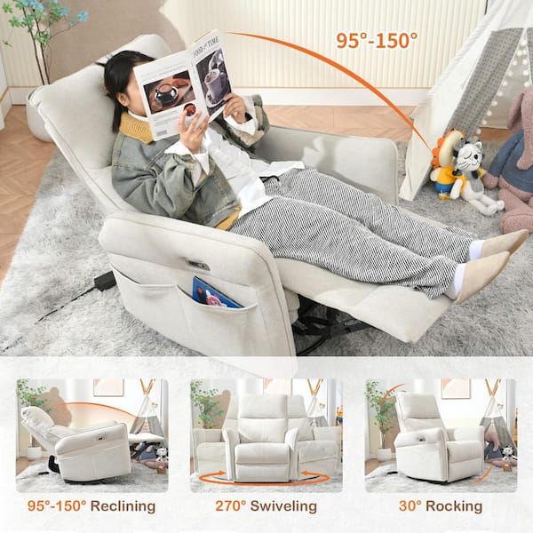 30 in. Gray Fabric 270° Swivel Power Swivel Rocker Recliner Chair, Electric Adjustable, Compact for Small Spaces