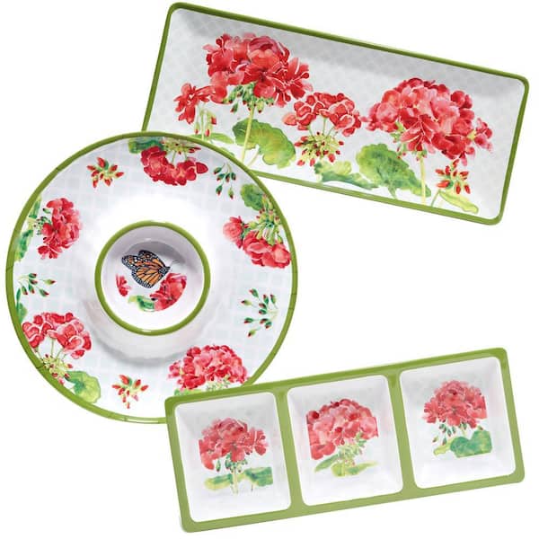 Certified International Geraniums 3-Piece Assorted Colors Melamine Dinnerware Set Service for 3