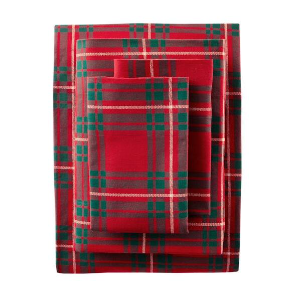 Home Decorators Collection 4-Piece Red Twill Plaid Cotton Flannel King Sheet Set
