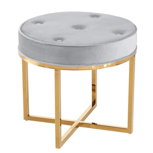 Best Master Furniture Samuel 19.5 in. L x 18.5 in. H Round Gray Velvet Stool in Gold