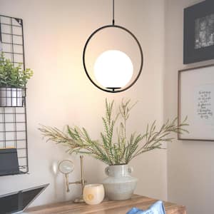 1-Light Circle Black Globe Modern Pendant Light Hanging Lighting Fixture for Kitchen Island Living Room Dining Room