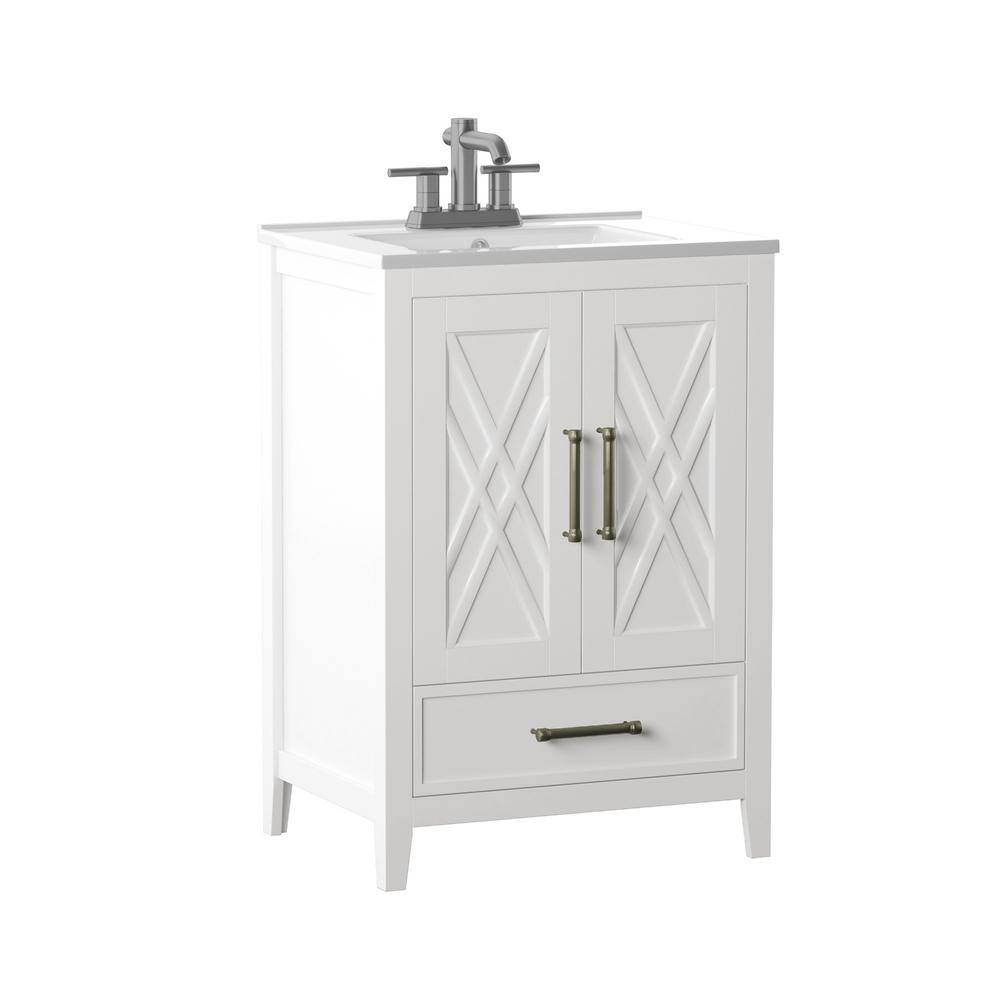 White Freestanding Single Bathroom Vanity with Lower Drawer