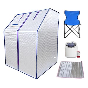 1-Person Portable Steam Sauna Tent with Sauna Heater, Tent, Chair, Remote Included for Home Sauna, Silver