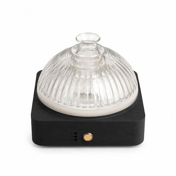 0.05 Gal. Tabletop Humidifier Essential Oil Diffuser Glass Dome Ultrasonic Plastic Free, Wood Base Timer 7 Color Light