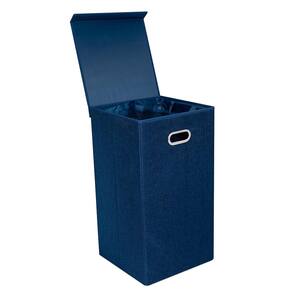 Navy Single Linen Laundry Hamper with Lid and Removable Liner