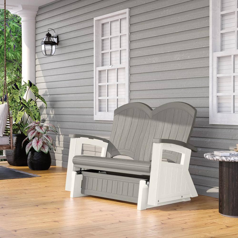 White and Peppercorn Plastic Adirondack Glider Chair