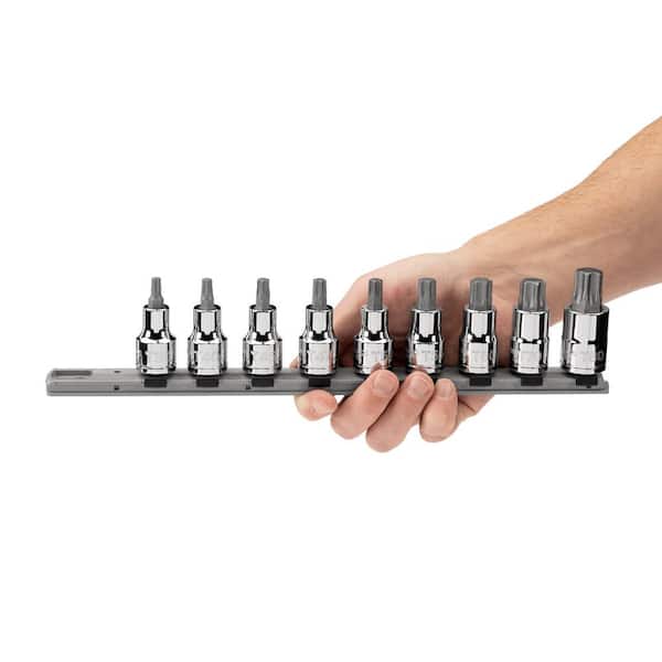 TEKTON 1/2 in. Drive Torx Bit Socket Set with Rail, 9-Piece (T30