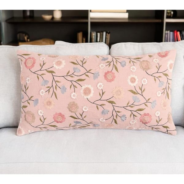 HomeRoots Blush Floral Polyester 14 x 26 Throw Pillow