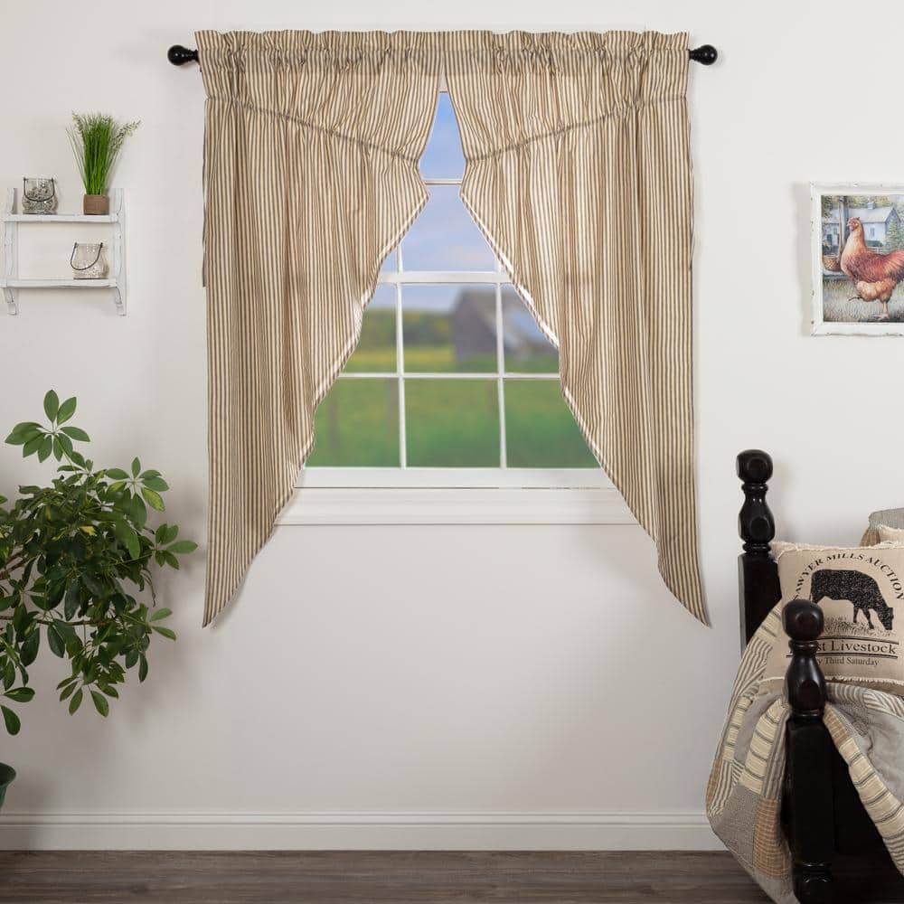 Sawyer Mill Ticking Stripe 36 in. W x 63 in. L Light Filtering Prairie Window Curtain Panel Coal Black Dark Creme Pair product image for price tracking