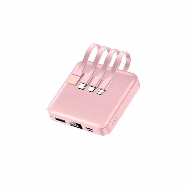 Lukyamzn 12000 mAh 22.5W Fast Charging Portable Power Bank in Pink with Built-in Cable and Smart LED Display