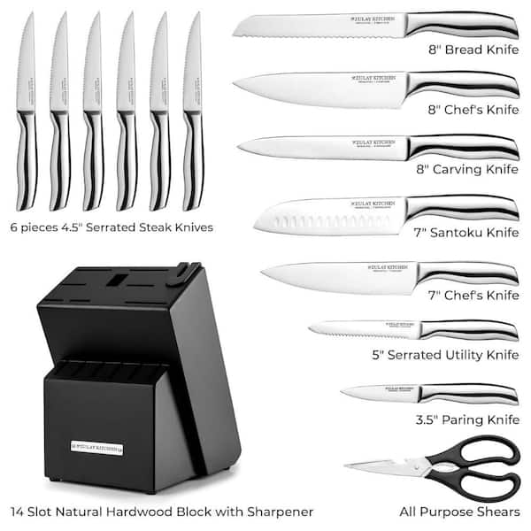 Zulay Kitchen 15-Piece Stainless Steel Kitchen Knife Set with