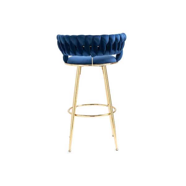 Unbranded 35.04 in. H Navy Velvet Metal High Back Bar Tools with Footrest