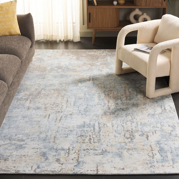 Mirage 6 ft. x 9 ft. Blue/Taupe Distressed Marble Area Rug