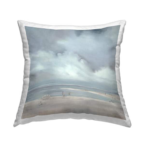 Stupell Industries Clouded Beach Horizon Blue Print Polyester 18 in. x 18 in. Throw Pillow