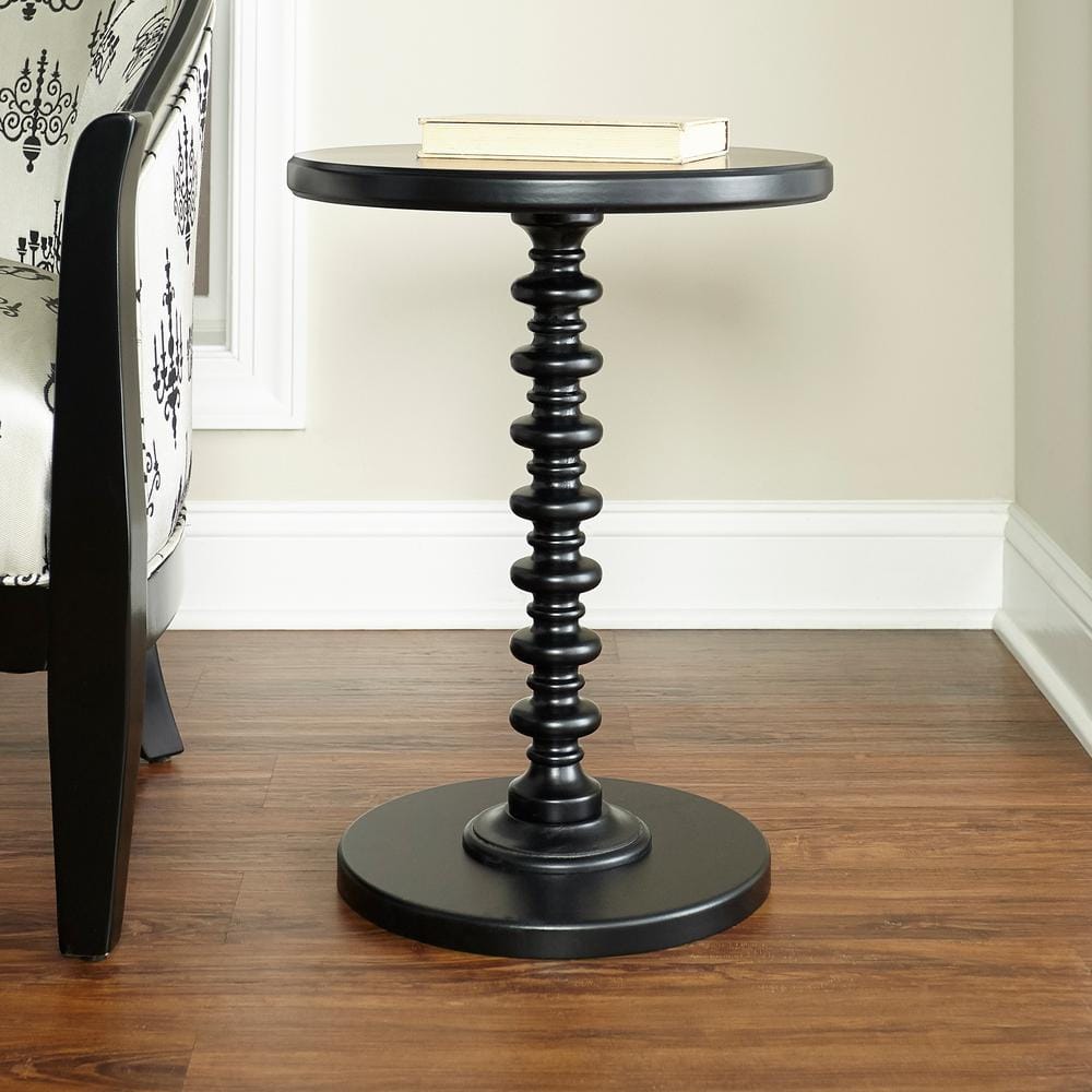 Black Round Wood Spindle Accent Table