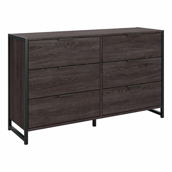 Bush Furniture Atria 6 Drawer Dresser 34 in. H X 57 in. D X 17 in. W in Charcoal Gray