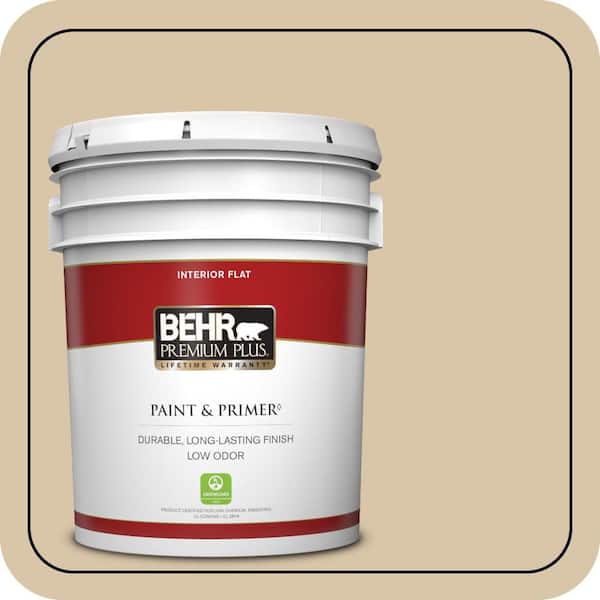 BEHR PREMIUM PLUS 5 gal. #MQ2-23 Almond Butter Flat Low Odor Interior Paint & Primer