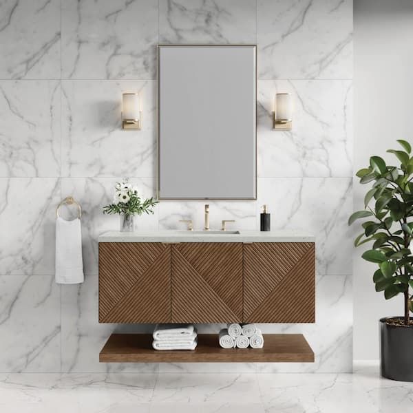 James Martin Vanities Marcello 48.0 in. W x 23.5 in. D x 37.18 in. H Single Bathroom Vanity in Chestnut with Lime Delight Silestone Quartz Top