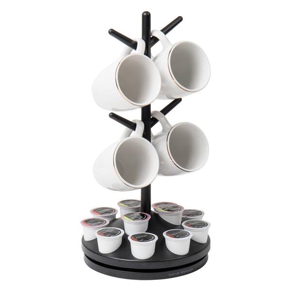 Mind Reader Single Serve Coffee Pod Organizer and Mug Tree, 12 pod and 4 Mug Capacity 9 in. L x 9 in. W x 17.75 in. H, Black