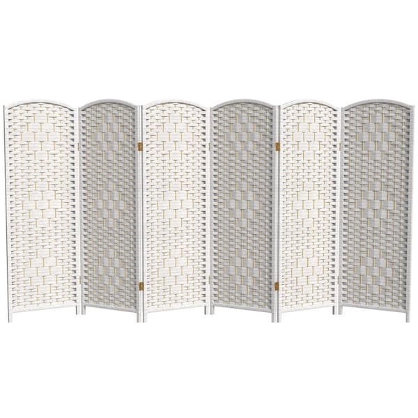4 ft. Short Diamond Weave Fiber Folding Screen - White - 6 Panel
