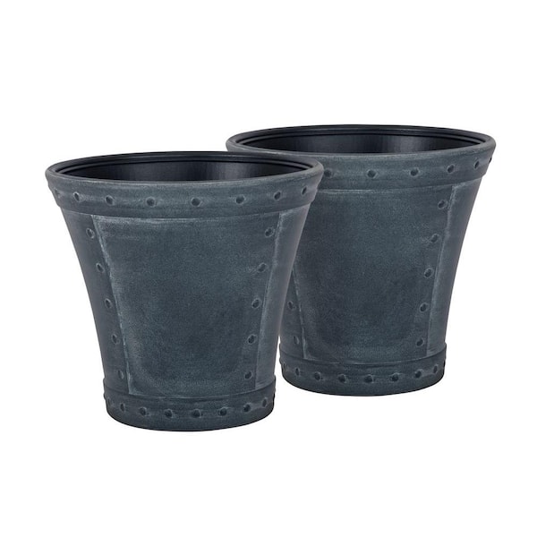 Suncast Rivanna 16 in. Round Granite Blow Molded Resin Planter (2-Pack)