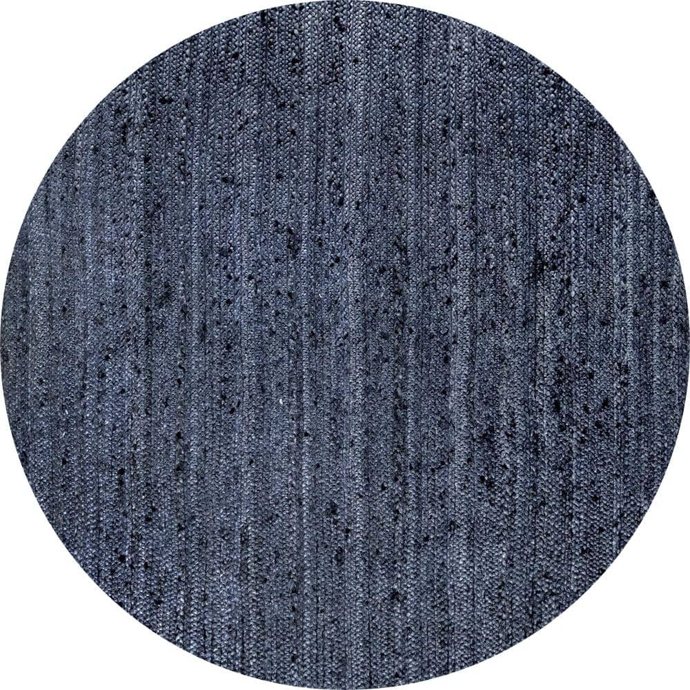 Handmade Navy Round Jute Area Rug, 4'