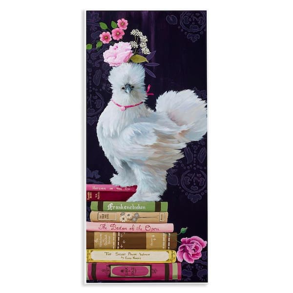Fancy Vintage Chicken with Books by Heather Gauthier Unframed Animal Graphic Art Print 17 in. x 7 in.