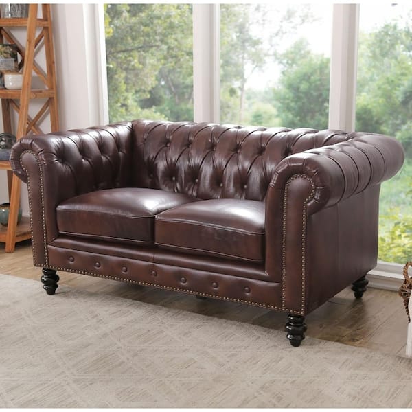 DEVON & CLAIRE Brown Leather Arm Chair (Set of 1)