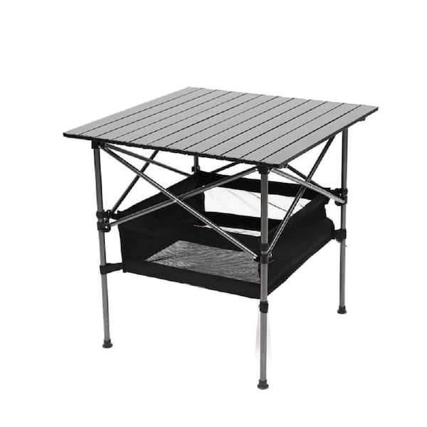 Sudzendf Set of 3, Folding Outdoor Black Picnic Table and 2 Blue Chairs