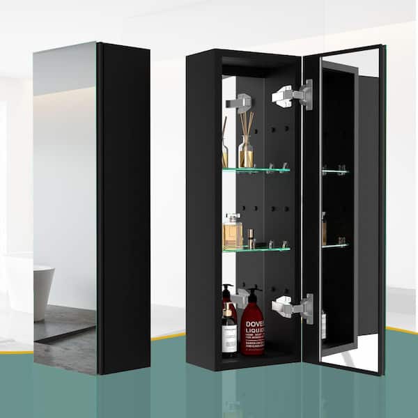 Xspracer Moray 10 in. W x 30 in. H Rectangular Aluminum Surface Mount Medicine Cabinet with Mirror and LED Light in Black