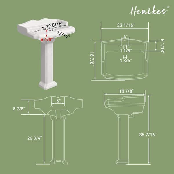 Hanikes 23 in. White Vitreous China Rectangular Pedestal