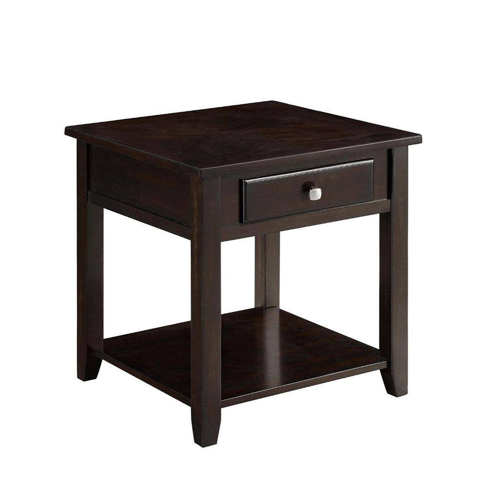 Benjara 22 in. Walnut Brown Wooden End Table with Drawer and Bottom ...
