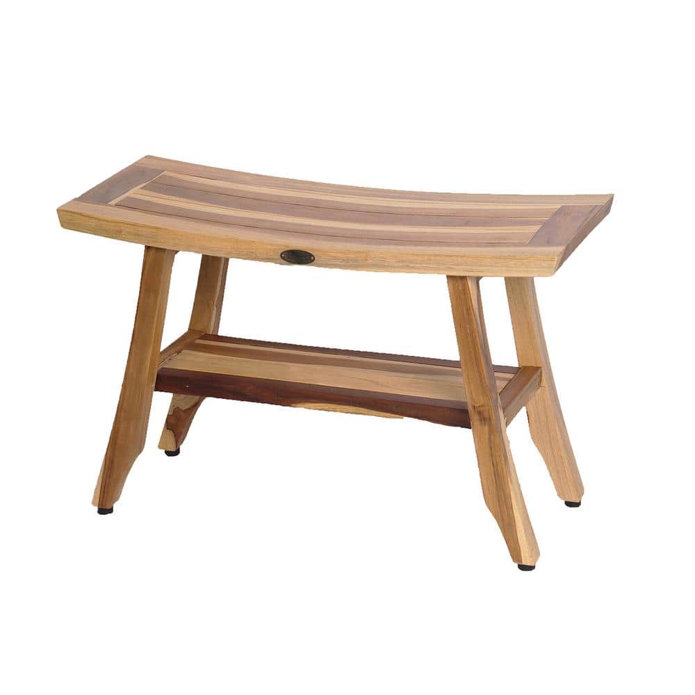 Satori 28 in. W x 12 in. D Teak Shower Bench with Shelf in Natural Teak