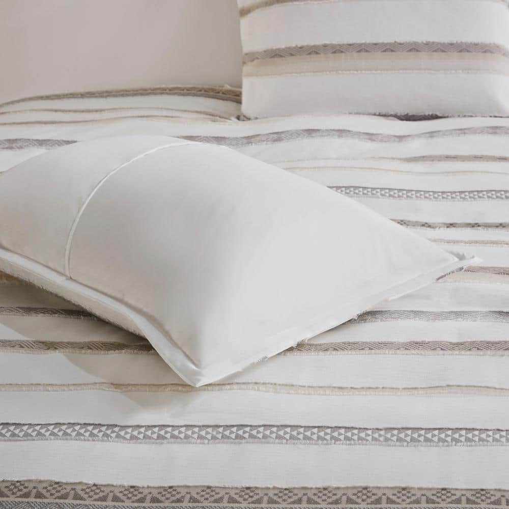 Neutral Clipped Jacquard Stripe Full/Queen Duvet Cover Set