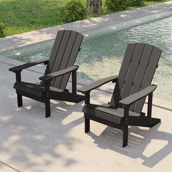 Black Recyled Plastic Weather Resistant Outdoor Patio Adirondack Chair (Set of 2)