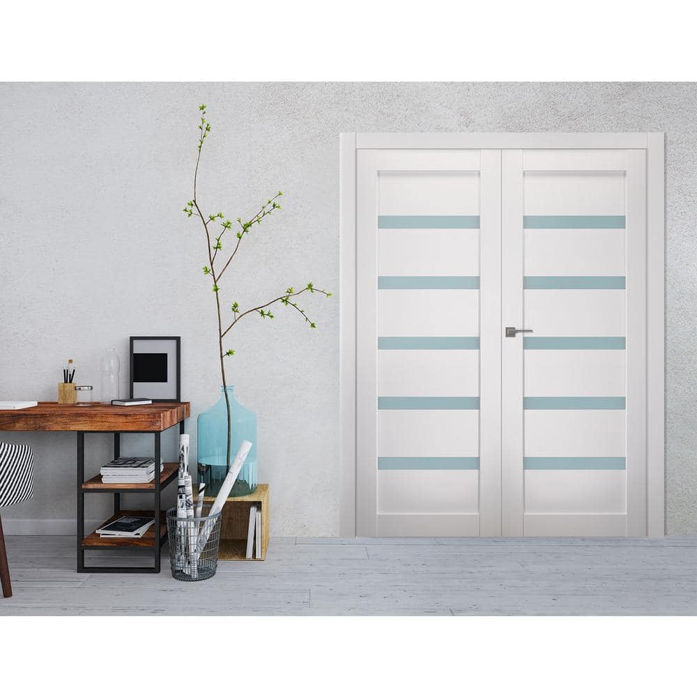 Bianco Noble Frosted Glass and Pine Prehung Interior Door