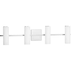 Colonnade LED Collection 4-Light Polished Chrome Etched White Glass Luxe Bath Vanity Light