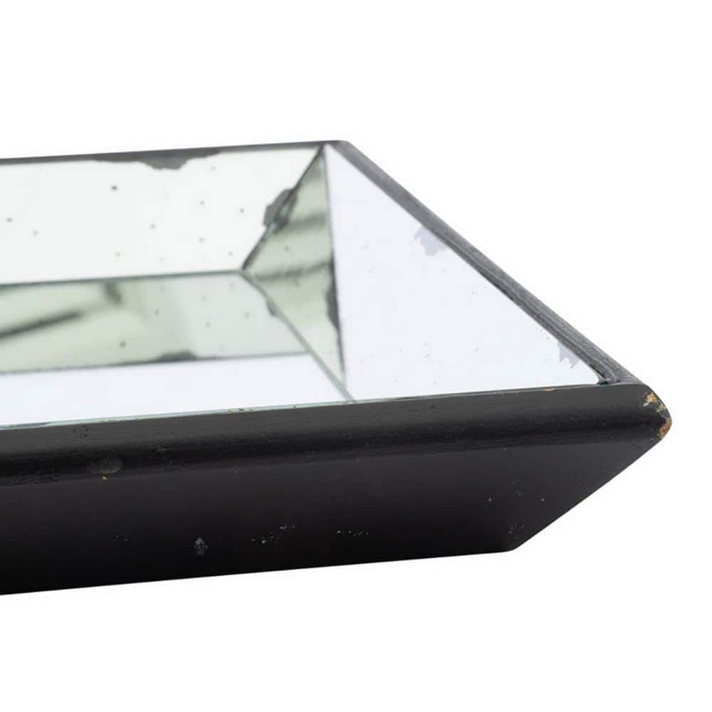 Inez 20 Inch Black Glass Mirrored Decorative Tray